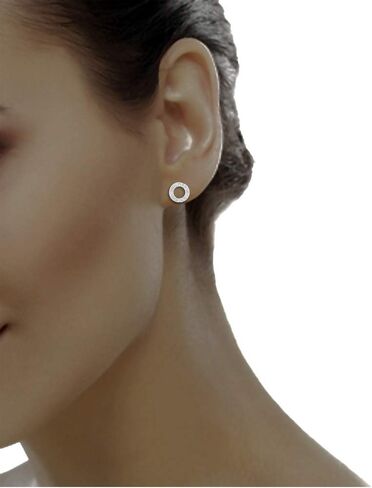 1/4 قيراط دائرة فضة استرليني مختبر نمت الماس أقراط للنساء, معدن حجر, الماس in Kuwait