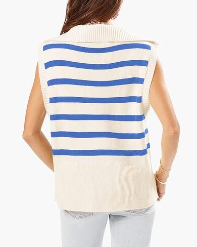 المرأة مخطط زيبر سترة سترة تانك القمم طية صدر السترة الصيف بلا أكمام البلوز عادية خفيفة الوزن متماسكة in Kuwait