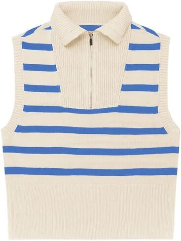 المرأة مخطط زيبر سترة سترة تانك القمم طية صدر السترة الصيف بلا أكمام البلوز عادية خفيفة الوزن متماسكة in Kuwait