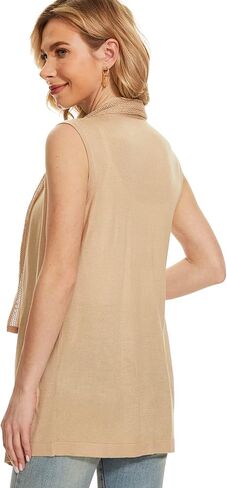 سترة صوفية نسائية بدون أكمام من Moss Rose سترة كارديجان سادة مفتوحة من الأمام مع حاشية غير متماثلة in Kuwait