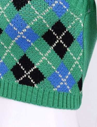 TSSOE Women's Y2K Argyle Plaid Knitted Sweater Vest V Neck 90s E-Girls Preppy England Style Knitwear Tank Tops in Saudi Arabia