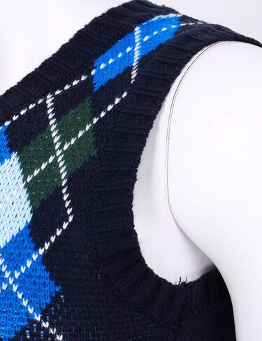 سترة نسائية من TSSOE Y2K Argyle منقوشة محبوكة برقبة على شكل V 90s E-Girls Preppy نمط إنجلترا تريكو تانك القمم in Kuwait