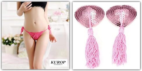 ملابس داخلية نسائية مثيرة قابلة للتعديل من Kurop وغطاء للحلمة لاصق بالترتر من السيليكون قابل لإعادة الاستخدام مع شرابة in Kuwait