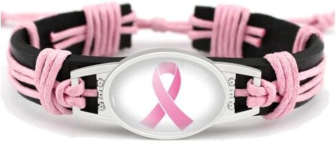 Breast Cancer Bracelets for Women Handmade Woven Pink Ribbon Leather Bracelet Girls Fighter Breast Cancer Awareness Jewelry in Kuwait