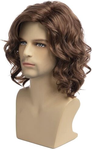 شعر مستعار للرجال من RicHyun شعر مستعار قصير مجعد بني قصير مجعد ومموج أزياء الهالوين التأثيرية للرجال الذكور in Kuwait