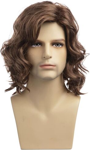 شعر مستعار للرجال من RicHyun شعر مستعار قصير مجعد بني قصير مجعد ومموج أزياء الهالوين التأثيرية للرجال الذكور in Kuwait