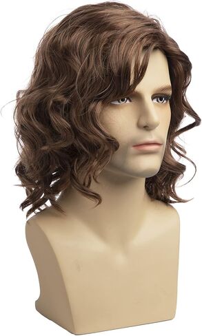 شعر مستعار للرجال من RicHyun شعر مستعار قصير مجعد بني قصير مجعد ومموج أزياء الهالوين التأثيرية للرجال الذكور in Kuwait