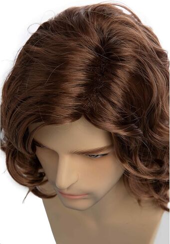 شعر مستعار للرجال من RicHyun شعر مستعار قصير مجعد بني قصير مجعد ومموج أزياء الهالوين التأثيرية للرجال الذكور in Kuwait