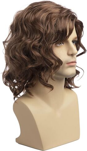 شعر مستعار للرجال من RicHyun شعر مستعار قصير مجعد بني قصير مجعد ومموج أزياء الهالوين التأثيرية للرجال الذكور in Kuwait