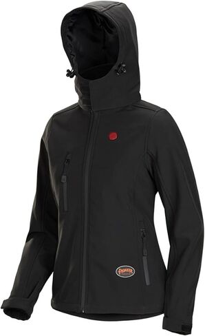 Pioneer Women’s Heated Softshell Jacket – For Winter and Cold Weather – Water Resistant - Detachable Hood and Pockets - Black in Saudi Arabia