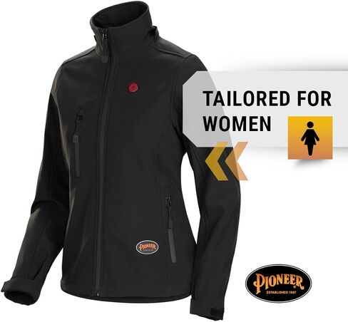 Pioneer Women’s Heated Softshell Jacket – For Winter and Cold Weather – Water Resistant - Detachable Hood and Pockets - Black in Saudi Arabia