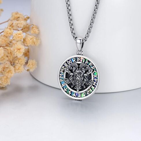 قلادة MeetMuse Viking للرجال S925 من الفضة الإسترلينية Odin/Mjolnir/Skull/Troll Cross/Wolf/Compass Rune Amulet قلادة مجوهرات نورس لعيد الميلاد وأعياد الميلاد in Kuwait