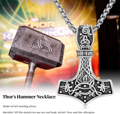 Twoowl ثور المطرقة قلادة 925 فضة فايكنغ Mjolnir قلادة أكسدة نورس الرونية تميمة مجوهرات هدايا للنساء الرجال in Kuwait
