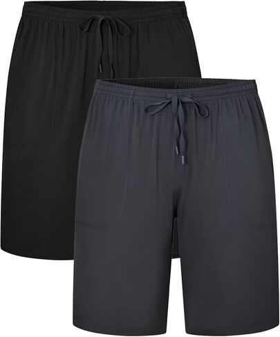 EA'S SECRET Mens Pajama Shorts Bamboo Drawstring Sleep Short Soft Lounge Shorts Lightweight Pajama Pants Pockets 2 Pack in Saudi Arabia
