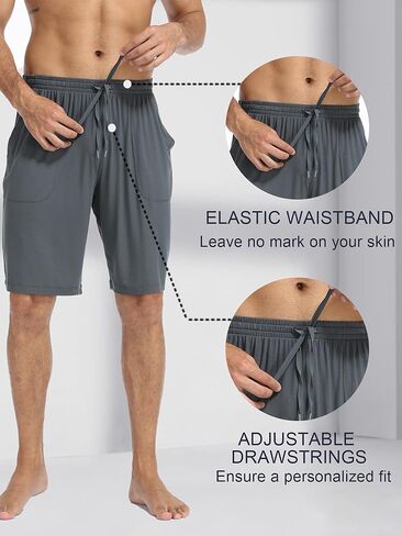 EA'S SECRET Mens Pajama Shorts Bamboo Drawstring Sleep Short Soft Lounge Shorts Lightweight Pajama Pants Pockets 2 Pack in Saudi Arabia
