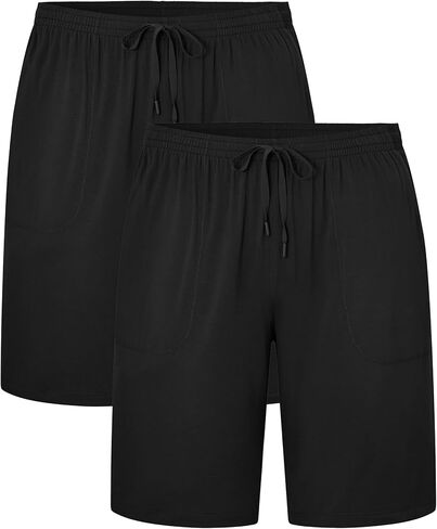 EA'S SECRET Mens Pajama Shorts Bamboo Drawstring Sleep Short Soft Lounge Shorts Lightweight Pajama Pants Pockets 2 Pack in Saudi Arabia