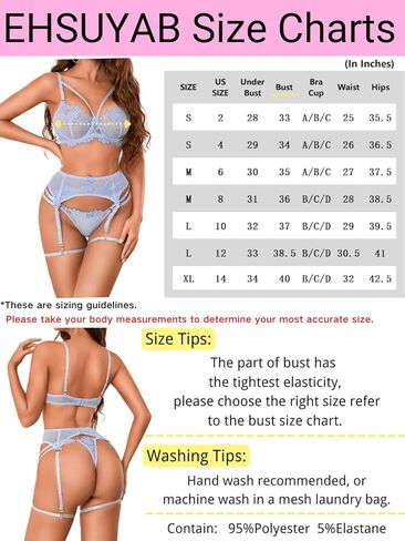 EHSUYAB 4pc Womens Lingerie, Classy Lace Eyelash Trim, Satin Bow, Garter Belt in Kuwait