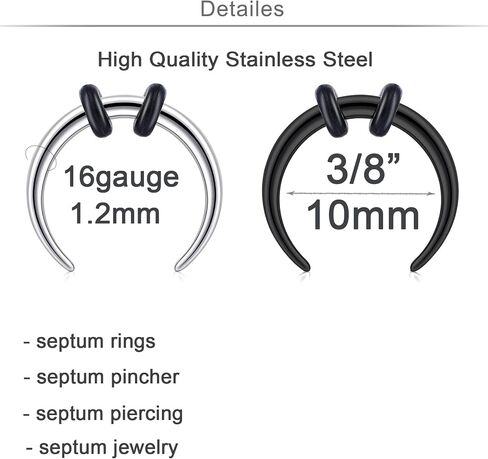 QWALIT Septum Rings Septum Jewelry Surgical Steel Septum Rings 16g Septum Ring Septum Pincher Septum Nose Rings Septum Piercing in Kuwait