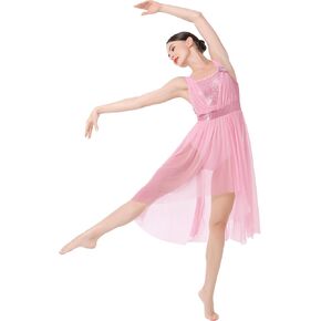 IBAKOM Lyrical Dance Costumes for Women Shiny Sequins Contemporary Dance Dress Chiffon Flowy Dance Dress in Kuwait