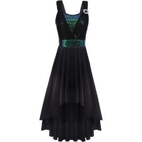 IBAKOM Lyrical Dance Costumes for Women Shiny Sequins Contemporary Dance Dress Chiffon Flowy Dance Dress