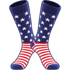 BISOUSOX American Flag Socks Men's Fun Dress Patriotic Stars Cotton Novelty Wedding Groomsmen Bridegroom Socks