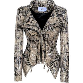 SX Women's Fashion Studded Perfectly Shaping Faux Leather Biker Jacket