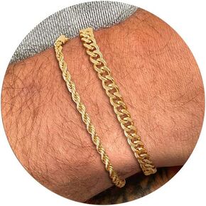 Risamil Gold Chain Bracelets for Men Women, 14K Gold Layered Cuban Rope Chian Bracelets Set 3mm/5mm 6.5-9 Inches Mens Bracelet Men Jewelry Gifts for Dad Boyfriend Husband
