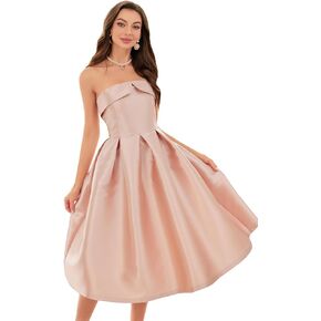 VICICSKY Women's Strapless Satin Short Prom Dress,Women's Cocktail Dresses,Party Dresses and Winter Wedding Guest Dress