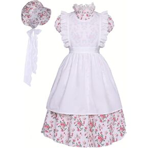 Mikan Tsumiki Colonial Costume Girls Pioneer Dress Prairie Dresses Girl Floral Pilgrim Outfit