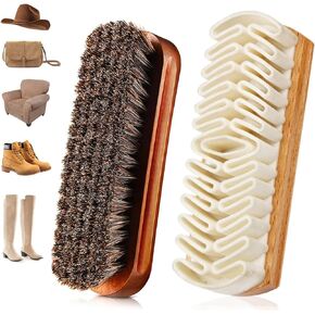 Horsehair Shoe Brush & Suede Shoe Brush,Soft Bristles Shoe Polish Brush Shoe Cleaning Brushes for Polishing,Portable Horse Hair Shine Brush for Leather Boots Handbags Coats Pans Sofa Furniture(2 PCS) in Saudi Arabia