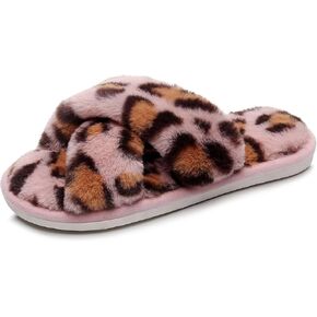 Crazy Lady Women's Fuzzy Fluffy Furry Fur Slippers Flip Flop Open Toe Cozy House Memory Foam Sandals Slides Soft Flat Comfy Anti-Slip Spa Indoor Outdoor Slip on