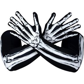 Amosfun 1 Pair Skeleton Gloves Halloween Long Arm Full Finger Cosplay Gloves Skull Bone Pattern Black Gloves Halloween Zombie Party Costume Accessory Unisex in Saudi Arabia