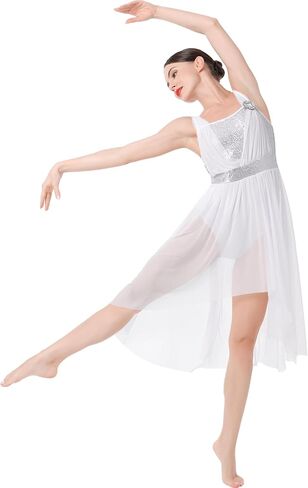 IBAKOM Lyrical Dance Costumes for Women Shiny Sequins Contemporary Dance Dress Chiffon Flowy Dance Dress in Kuwait