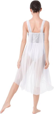 IBAKOM Lyrical Dance Costumes for Women Shiny Sequins Contemporary Dance Dress Chiffon Flowy Dance Dress in Kuwait