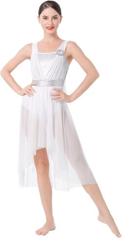 IBAKOM Lyrical Dance Costumes for Women Shiny Sequins Contemporary Dance Dress Chiffon Flowy Dance Dress in Kuwait