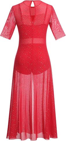 Lyrical Dance Dress for Women Shiny Sequins Mesh Dress Sleeveless Crop Top Dance Leotard Short Adult Dance Costume in Saudi Arabia
