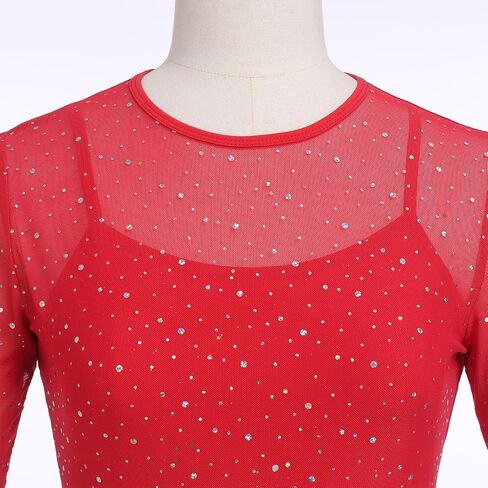 Lyrical Dance Dress for Women Shiny Sequins Mesh Dress Sleeveless Crop Top Dance Leotard Short Adult Dance Costume in Saudi Arabia