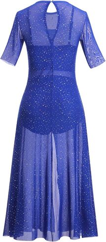 Lyrical Dance Dress for Women Shiny Sequins Mesh Dress Sleeveless Crop Top Dance Leotard Short Adult Dance Costume in Saudi Arabia