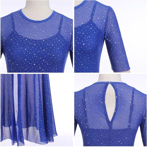 Lyrical Dance Dress for Women Shiny Sequins Mesh Dress Sleeveless Crop Top Dance Leotard Short Adult Dance Costume in Saudi Arabia