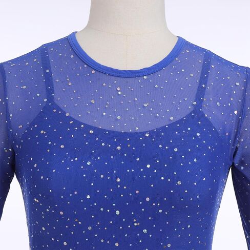 Lyrical Dance Dress for Women Shiny Sequins Mesh Dress Sleeveless Crop Top Dance Leotard Short Adult Dance Costume in Saudi Arabia