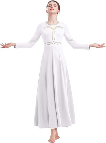 IBAKOM Womens Prom Ballroom Dance Dress Swing Party Dancewear Long Sleeve Dancing Worship Ballet Costume in Saudi Arabia