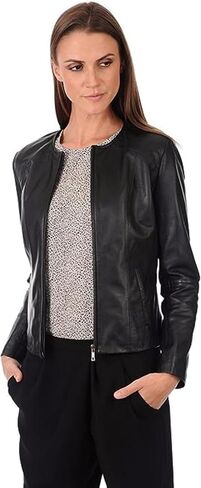 Women's Leather Bomber Biker Jacket Black in Saudi Arabia