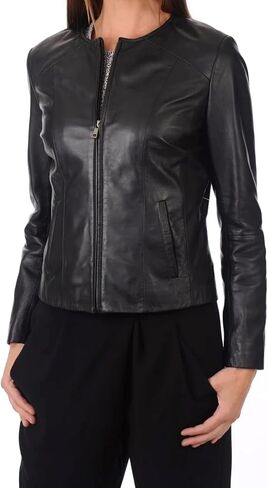 Women's Leather Bomber Biker Jacket Black in Saudi Arabia