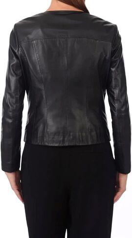 Women's Leather Bomber Biker Jacket Black in Saudi Arabia