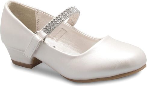 Olivia K Girls Kitten Heels Mary Jane Shoes - Round Toe with Rhinestone Strap- Easy on Off in Saudi Arabia