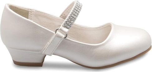 Olivia K Girls Kitten Heels Mary Jane Shoes - Round Toe with Rhinestone Strap- Easy on Off in Saudi Arabia