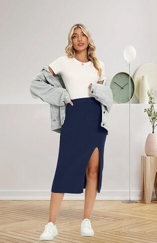 تنانير Yincro النسائية ذات الخصر العالي مع فتحة جانبية مضلعة in Kuwait