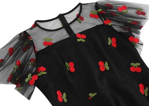 IBTOM CASTLE Women's 1950s Vintage Dress Short Sleeve Heart Print Mesh Retro Evening Prom Cocktail Party Swing A Line Dress in Saudi Arabia