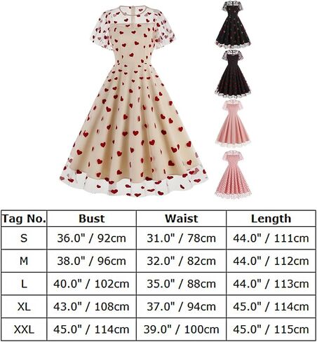 IBTOM CASTLE Women's 1950s Vintage Dress Short Sleeve Heart Print Mesh Retro Evening Prom Cocktail Party Swing A Line Dress in Saudi Arabia