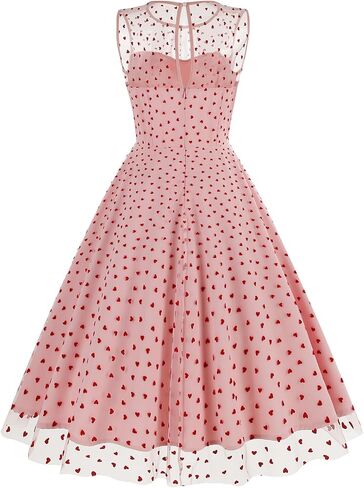 IBTOM CASTLE Women's 1950s Vintage Dress Short Sleeve Heart Print Mesh Retro Evening Prom Cocktail Party Swing A Line Dress in Kuwait